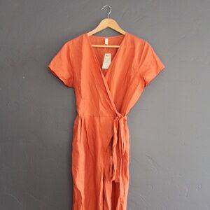 Coral linen/cotton jumpsuit